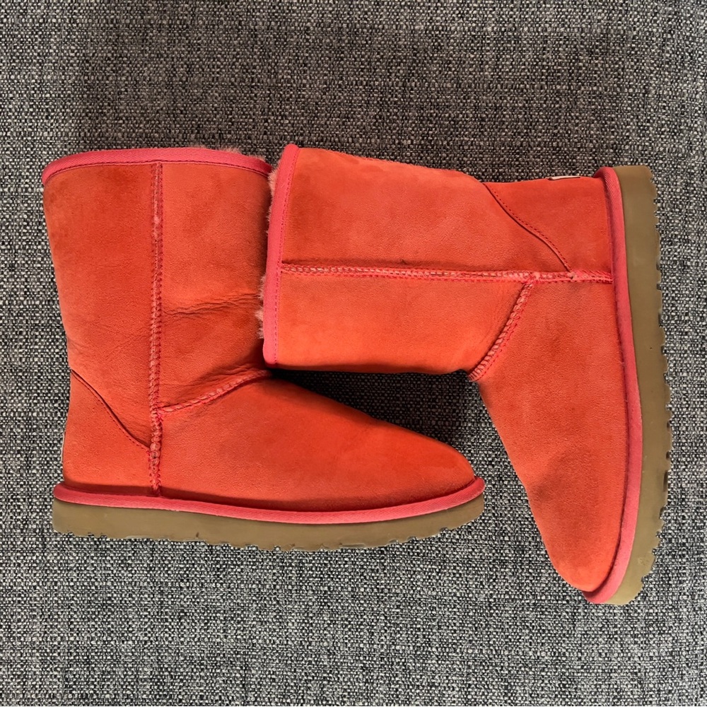 UGG Classic Short Boots in Bright Coral Red Suede - Picture 6 of 9